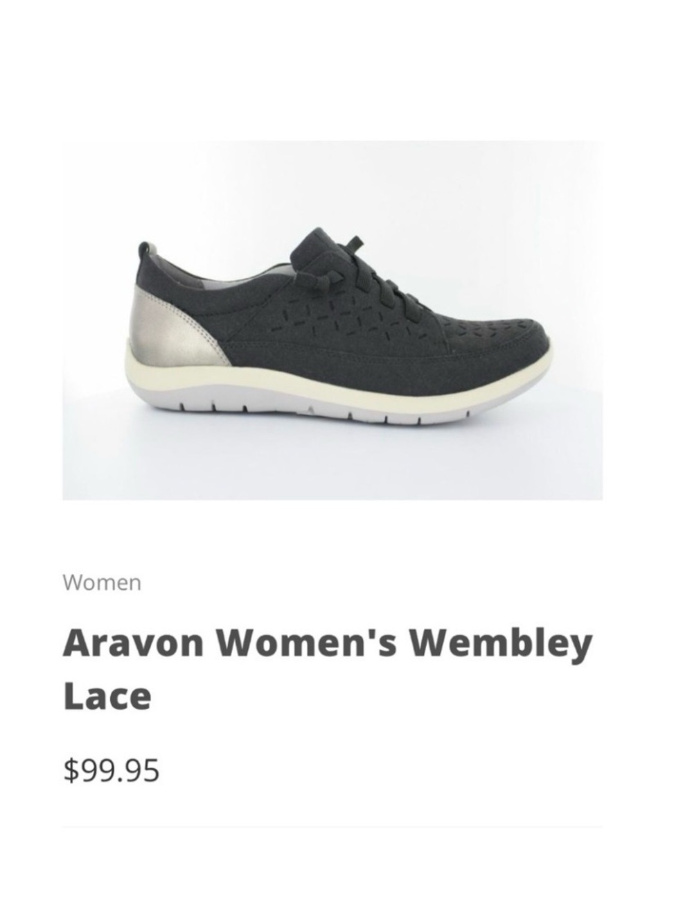Aravon Black Perforated Lace-Up Women's Sneakers - Picture 2 of 6